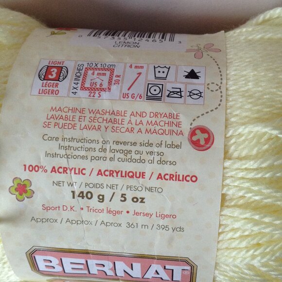 BERNAT SOFTEE Baby Lemon Citron 02003 Yarn Skein Acrylic Knitting Crochet - Picture 5 of 6